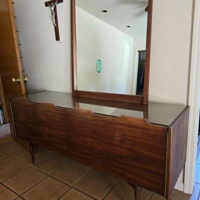 MCM walnut dresser with mirror