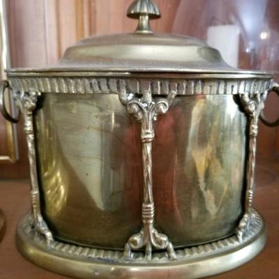 English brass tea biscuit urn/lid