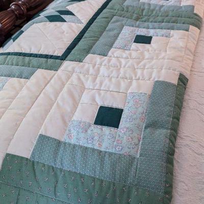 Shades of green and white handmade quilt