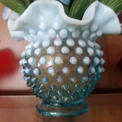 Fenton opalescent hob  no ail ruffled vase