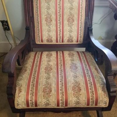 Edwardian armchair and a rocker with same fabric