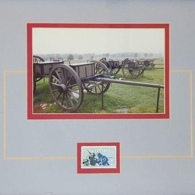 Gettysburg Battlefield framed photo and stamp