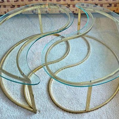 Mid Century MILO BAUGHMAN Brass Ying Yang Coffee Tables