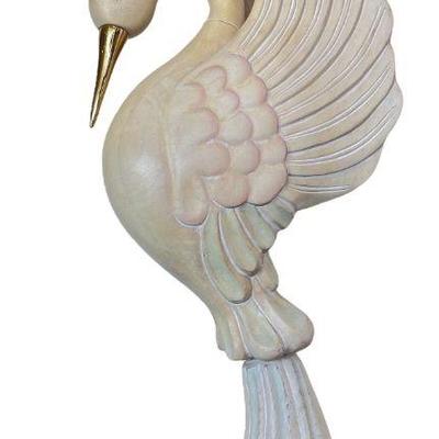 Post Modern Carved Wood, Brass Heron Statue