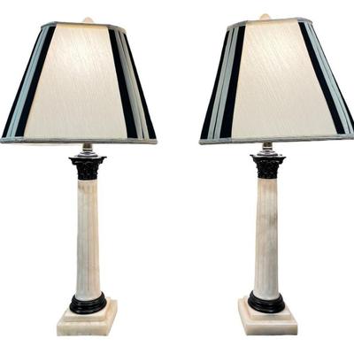 Post Modern Two Toned Alabaster Lamps, Pair