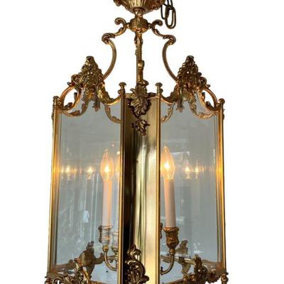 Italian Brass and Beveled Glass Acorn Trim Chandelier