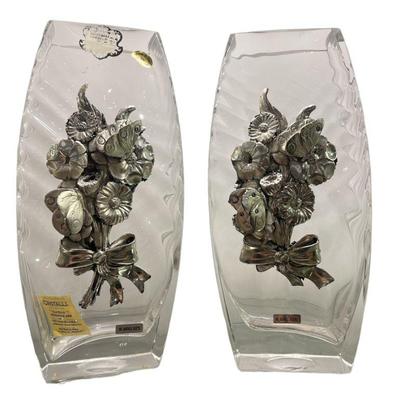 CRISTALLI D'OGGI, Sterling Plated Glass Vases, Pair