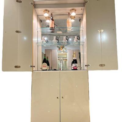 Post Modern Brass & Lacquer Bar Liquor Cabinet