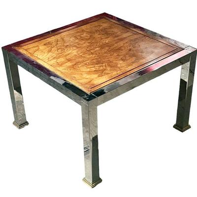 IMO MILO BAUGHMAN Chrome & Burled Side Table