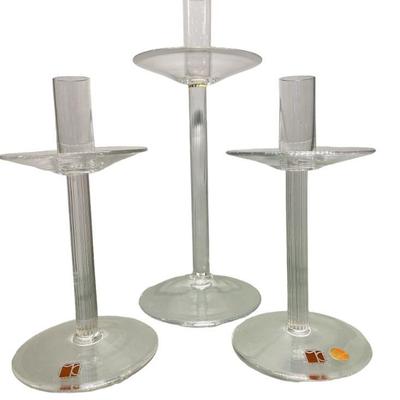 Three Italian CARLO MORETTI For MURANO Glass Candleholders