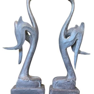 Post Modern Crane Statues, Pair