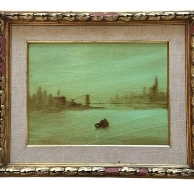 Mid Century Acrylic on Canvas River Scene, Signed STILSON
