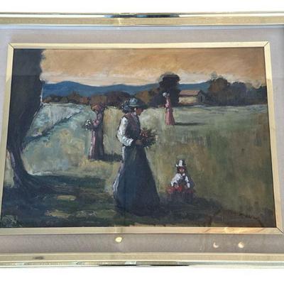 Signed Italian Flower Picking Impressionist Painting