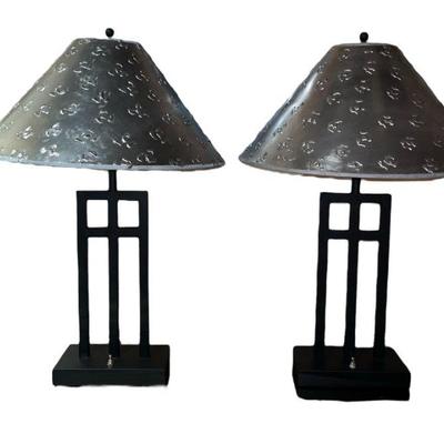 Post Modern Black Table Lamps, Pair