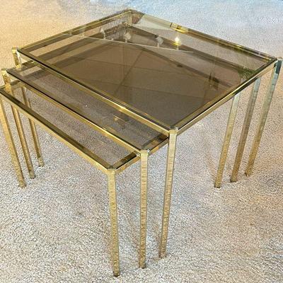 Italian Brass and Smoked Glass Nesting Tables