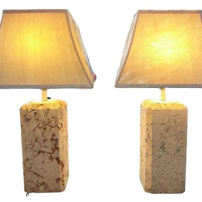 Post Modern Coral Stone Table Lamps, Pair