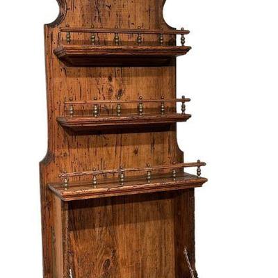 Large 18th C Style English Oak & Brass Drop Front Spice Rack