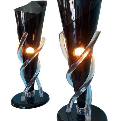 Post Modern Acrylic Table Lamps, Pair