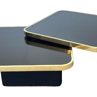 Post Modern DIA Brass, Black Glass Rotating Coffee Table