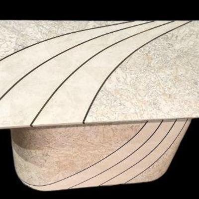 Post Modern Tessellated Stone, Brass Console Table, CASA BIQUE