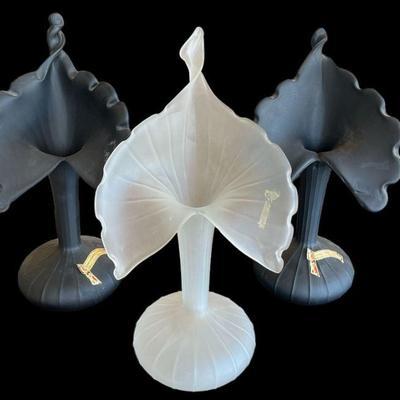 Three Italian Glass Post Modern Flower Vases