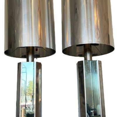 Italian Mid Century Chrome Table Lamps, Pair