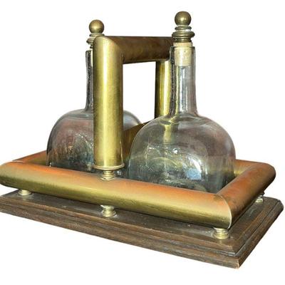 Post Modern Brass Tantalus Decanter Set