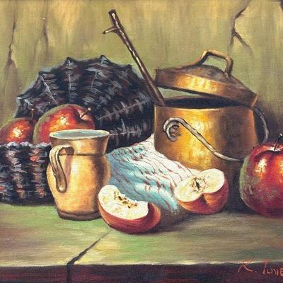 Mid Century Acrylic on Canvas Still Life, Signed R. TONE