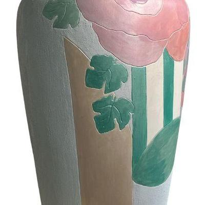 Massive Hand Painted Rose Pottery Urn