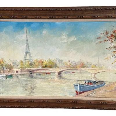 Paris Oil on Canvas, Seine River & Eiffel Tower