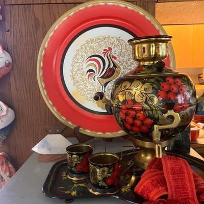 TURKISH URN AND PLATTER/CUPS