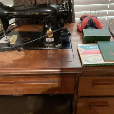 Vintage Singer Sewing Machine with Cabinet