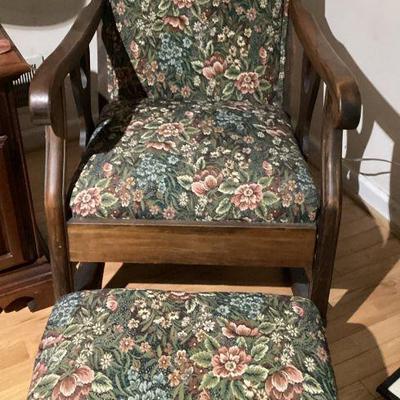 Tapestry Rocker and Ottoman