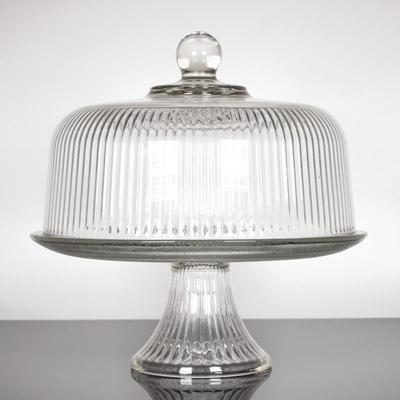 Ribbed Glass Pedestal Cake Stand w/ Lid
