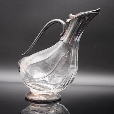 Duck Goose Glass Decanter with Silver-Plated Accents
