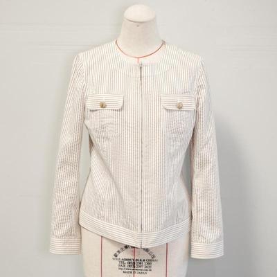 St. John Tan & Cream Striped Capri Pantsuit Women's Size 8