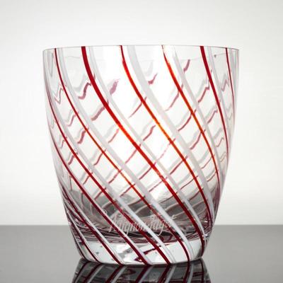 Mignon Faget Red & White Striped Glass Ice Bucket