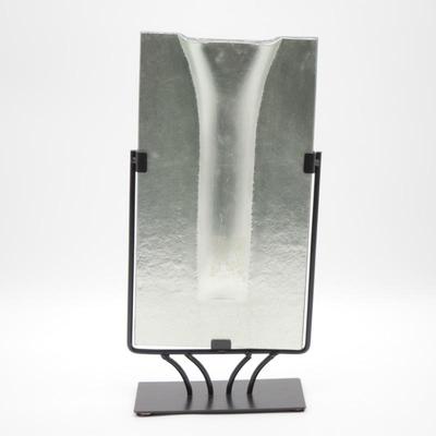 Modern Glass Art Vase w/ Black Metal Stand