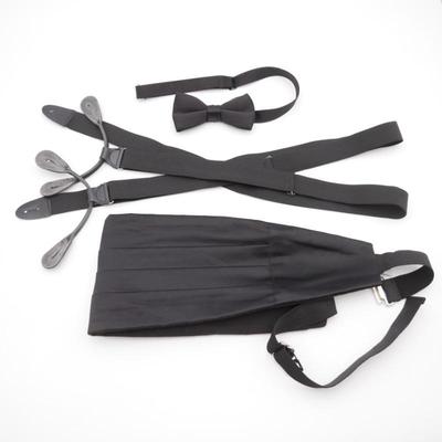 Tuxedo Park Black Bow Tie, Cummerbund & Suspenders Set