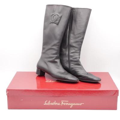 Salvatore Ferragamo Black Leather Knee-High Boots size 8.5 AA