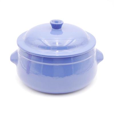Emile Henry-Style Blue Glazed Ceramic Dutch Oven with Lid