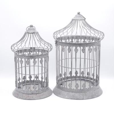 Pair of Decorative Metal Birdcage Candle Holders