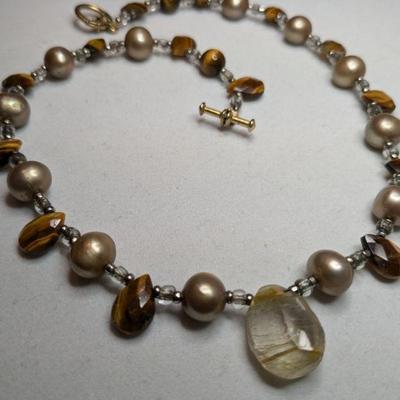 Genuine stone necklace with beads and sterling clasp
