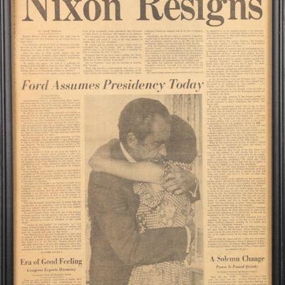 Nixon Resigns framed newspaper