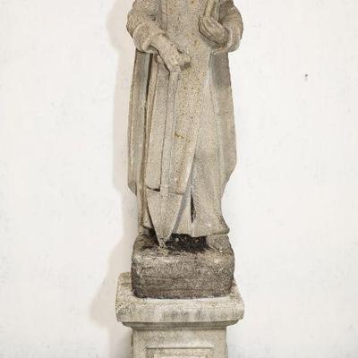 Concrete statue of St. Fiacre on pedestal