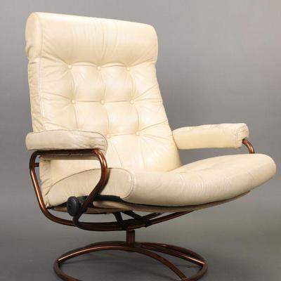 MCM off-white leather Ekornes Stressless swivel lounge chair #1