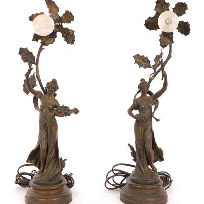 Auguste Moreau bronze Art Nouveau Lamps