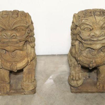 Pair concrete foo lions garden statues