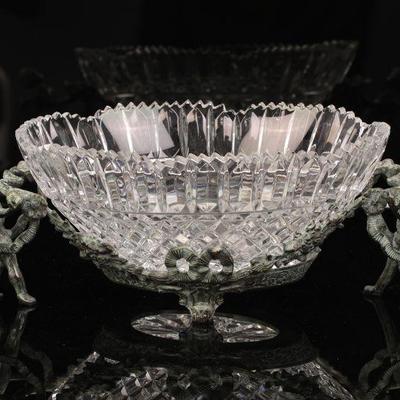 Crystal bowl with bronze cherubs base