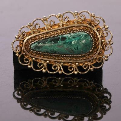 Israeli sterling filigree & malachite brooch